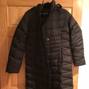 Lands End black puffer commuter coat